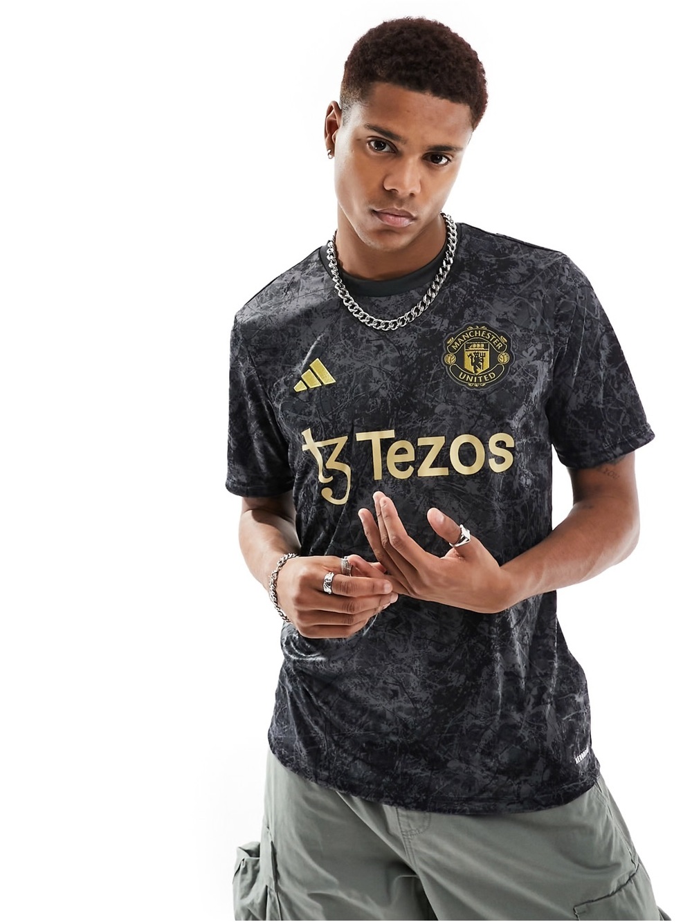 Adidas Manchester United x Stone Roses Pre Match Jersey Black Gold Size L